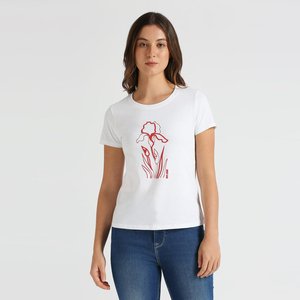 T-shirt pour femmes à col rond avec applications, en jersey de coton doux et léger, manches courtes, décontracté, idéal pour l'été, personnalisable, prêt pour l'exportation en gros - Product Image 2