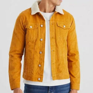 Men's Mustard Corduroy Jacket <b>Turn</b>-down Collar Faux Fur Lining Casual Autumn Wear Regular Fit Single Breasted <b>Button</b> Closure - Product Image 2