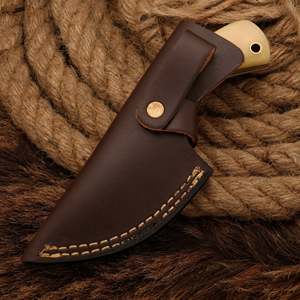 Cuchillo de Desollar de Acero de Damasco Hecho a Mano con Mango de Hueso, Hoja Fija de Espiga Completa, Funda de Cuero para Supervivencia al Aire Libre, Garantía de 3 Años - Product Image 6