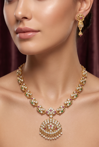 Ensemble collier et boucles d'oreilles pour femme Divyoro en alliage de cuivre plaqué or avec motif floral, ensembles de bijoux de mariage classiques - Product Image 3