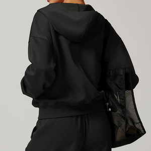 Sudadera con Capucha y Cierre para Mujer, Color Sólido, Tejido de Algodón y Bambú, Informal, para Otoño, Manga Larga, Corte Regular, Transpirable - Product Image 4