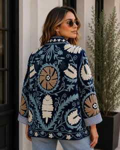 Indian Women's Reversible Embroidered <b>Jacket</b> Velvet Suzani Handmade Boho Floral Coat <b>Hippie</b> Festival Outwear Suzani Short Blazer - Product Image 2