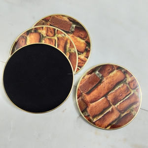 Sous-verres ronds modernes en émail avec motif herbe texturé et finition noire – Protection élégante pour table – Lot de 4 pièces - Product Image 5