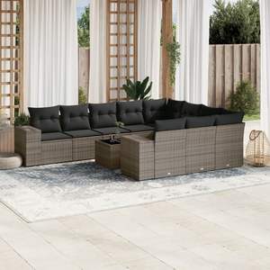 Conjunto de Sofá de Jardín de Ratán PE Gris con Acero con Recubrimiento en Polvo y Vidrio Templado, Muebles de Exterior Premium - Product Image 1