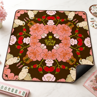 Tapis de Mahjong Portable en Néoprène Premium, Design Original Oiseaux de Jardin, 33 pouces, Durable, Écologique, Antidérapant, Résistant à l'Eau