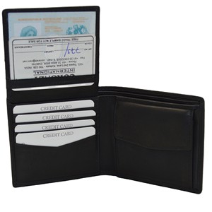 Bifold Genuine Leather Men's <b>Wallet</b> with Credit <b>Card</b> Slots and ID Window 6 Inch Black - Product Image 2