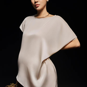 Vestido de Verano para Mujer, 2 Piezas, Mezcla de Seda Tejida, Asimétrico, Elegante, Corte Diagonal, Cuello Redondo, Manga Corta, Casual, Sólido, Transpirable, Elegante - Product Image 1