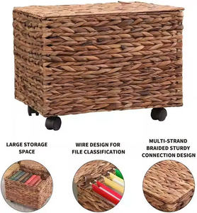<b>Cheap</b> Price Eco-friendly Woven Vietnam Water Hyacinth Rattan Trunk with Black Wheel Durable Space-saving for Home Organization - Product Image 2