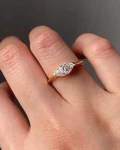 East West Marquise Cut Lab Grown Diamond <b>Solitaire</b> Engagement <b>Ring</b> – 14K Solid Gold or Sterling <b>Silver</b> - Product Image 5