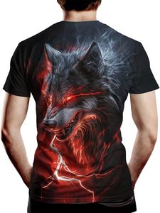 Camiseta Negra para Hombre con Estampado de Lobo, Manga Corta, Cuello Redondo, Corte Holgado, Impresión Digital, Estilo Casual, 100% Algodón Ecológico - Product Image 5