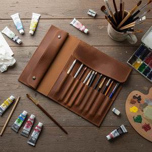 Organizador de Pinceles de Cuero Genuino Enrollable con Múltiples Bolsillos, Bolsa de Almacenamiento para Artistas, Personalización de Marca, Precio de Mayoreo Directo de Fábrica - Product Image 6