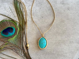 Collier en macramé fait main avec pendentif goutte turquoise, cordon marron, bijoux bohèmes de guérison, vente en gros - Product Image 4