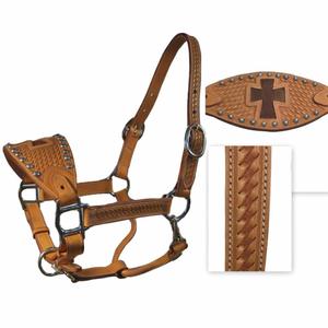 Harnais de cheval en cuir véritable, tressé, avec nezier orné, design croisé, clouté, réglable, équipement équestre de qualité supérieure - Product Image 2
