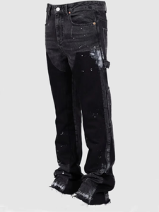 Jeans en denim pour homme 2026 de haute qualité, coupe évasée, bleu délavé, imprimé, effet usé, style streetwear hip-hop Y2K, OEM ODM, en coton - Product Image 3