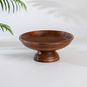 Handcrafted Mango Wood Sculptural Fruit <b>Bowl</b> - Wholesale Pedestal Design - Product Image 1