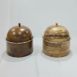 Nouvelle cocotte en bois naturel avec couvercle, bol de service en bois fait main pour la cuisine et la salle à manger - Product Image 1
