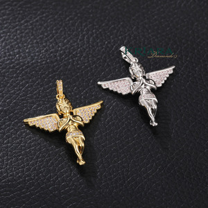 Golden <b>Angel</b> Wings Pendant With Crystal Rhinestones 925 Silver Gold Plated Religious <b>Charm</b> Unisex Everyday Wear - Product Image 1