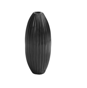 Jarrón Decorativo de Metal con Acabado Mate, Diseño de Rayas Verticales Negras, para Hotel, Oficina, Hogar, Contenedor Floral Acanalado - Product Image 1