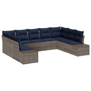 Set Divano da Giardino in Polyrattan Grigio a 9 Pezzi con Cuscini - Collezione Arredamento Patio - Product Image 2
