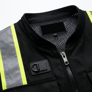 Multi-Pocket Reflective Safety Workwear Men <b>Hi</b>-<b>Vis</b> <b>Black</b> Construction <b>Vest</b> Bulk Custom Logo Breathable Utility Uniform Polyester - Product Image 4
