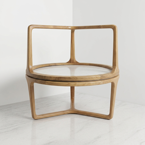 Table basse ronde en teck pour hall d'hôtel commercial, avec insert en pierre naturelle, table centrale pour villa de villégiature, mobilier de salon - Product Image 3
