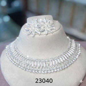 Ensemble collier et boucles d'oreilles floraux plaqués or indien tendance pour femmes, bijoux de fiançailles et de mariage - Product Image 5