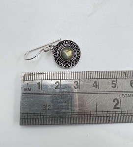 Boucles d'oreilles en labradorite naturelle, pierre ronde, plaqué argent 925, pierres précieuses, pour femmes - Product Image 6