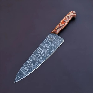 Cuchillo de Chef Personalizado Hecho a Mano Jexmoo con Hoja de Acero de Damasco de 8 Pulgadas, Mango de Madera y Funda de Cuero - Regalo para Chef - Product Image 6