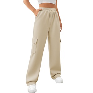 Pantalon cargo évasé taille mi-haute pour femme, coupe skinny, imprimé, en coton bouclette, taille élastique, décontracté, longueur genou, hiver - Product Image 4