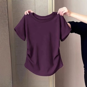 Camiseta informal exclusiva con cuello redondo y manga corta para mujer, con estampado adelgazante, corte holgado, para verano - Product Image 1