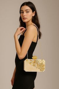Bolso de Mano de Resina Simple y Lujoso para Mujer, Hecho a Mano, Adornado con Cristales Florales, Personalizable - Product Image 2