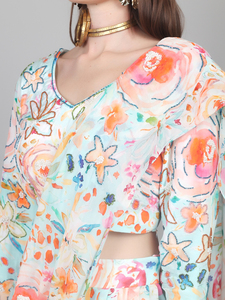Nueva Colección de Moda Femenina: Sari Estampado Listo para Usar con Volantes y Adornos de Cuentas - Product Image 4