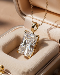 Collar de oro amarillo de 10k, 14k, 18k con diamante cultivado en laboratorio de 3 ct VS1 D E, corte radiante, con cadena fina. - Product Image 1