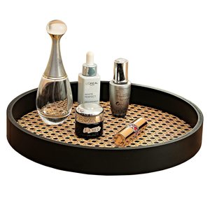 Bandeja Redonda Rústica con Diseño de Malla, Marco de Madera Negra, Bandeja Decorativa para Otomanas, para Alimentos, Bebidas, Maquillaje y Almacenamiento - Product Image 5