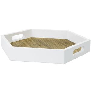 Bandeja de madera hecha a mano en color blanco elegante con diseño funcional hecho a mano para uso versátil en cualquier entorno del hogar - Product Image 1