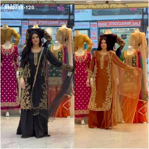 Ensemble Sharara-Suit et Dupatta en Soie Romaine de Qualité Export Indienne avec Broderie et Travail de Paillettes Chinoises, Spécial Aïd, Fournisseur d'Inde - Product Image 6