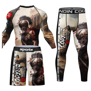 Men's Skeleton Print Rash Guard Set Full Sleeve Quick Dry <b>Athletic</b> Training Kit Sublimation Printed Sport Wear - Product Image 4