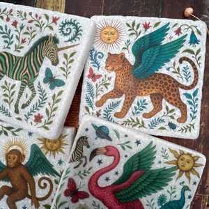 Flight Of The Wild <b>Marble</b> Coaster <b>Set</b> With Natural Stone Handmade Design For Luxury Home Decor <b>Coffee</b> <b>Table</b> and Drink Use - Product Image 1