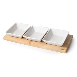 Vassoio a 3 scomparti con base in legno per servire stoviglie da festa - Product Image 1