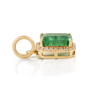 Customized High Quality K14 Yellow Gold Zambian <b>Emerald</b> & Diamond Small Halo <b>Pendant</b> Best Selling Bulk Jewelry Manufacturer - Product Image 5