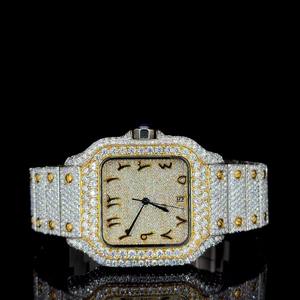 Reloj de pulsera cuadrado de lujo con detalles en oro, esfera con diamantes, marcadores numéricos únicos y visualización de fecha, elegante reloj para hombre. - Product Image 1