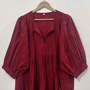 Vestido Midi Informal de Algodón para Mujer con Mangas Abullonadas, Cintura Imperio, Estilo Babydoll, Vestido de Verano, 100% Algodón, Corte Holgado, Cuello en V, Túnica - Product Image 3