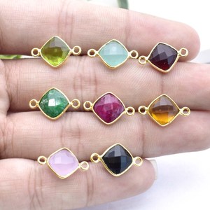 Peridot Quartz Cushion Gemstone Connector Gold Plated Double <b>Bail</b> Link Jewelry Making Charm Connector - Product Image 4