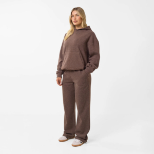 Ensemble sweat à capuche et pantalon streetwear délavé écologique pour femme, 100 % coton molletonné, marron, coupe ample, design personnalisé - Product Image 4