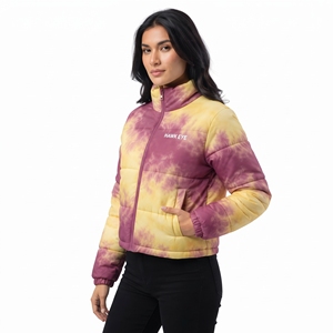 Trendy Tie Dye Winter <b>Puffer</b> For <b>Women</b> Padded Quilted Coat Full Zip Stand Collar Casual Streetwear Fashion Outerwear <b>Crop</b> <b>Puffer</b> - Product Image 2