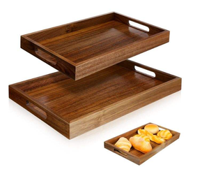 Bandeja Otomana Rectangular de Madera de Acacia Sólida de Alta Calidad con Asas para el Hogar - ¡Venta Caliente! - Product Image 1