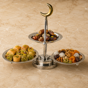 Support de service à trois bols en acier inoxydable de qualité supérieure avec finition en forme de croissant pour une présentation élégante des aliments du Ramadan et de l'Aïd - Product Image 3