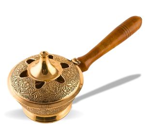 Luxury Handcrafted Brass <b>Bakhoor</b> Burner with Wooden Handle | Arabic Incense Burner for Home & <b>Oud</b> Fragrance - Product Image 1