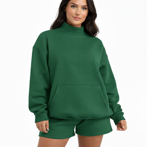 Ensemble décontracté pour femme, coupe ample, col montant, manches longues et short, en coton respirant, style streetwear, avec badge, écologique, pour l'automne - Product Image 3