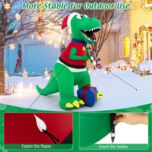 6FT Inflatable Christmas Dinosaur Santa <b>Hat</b>/Vest Gift <b>Boxes</b> Bright LED Lights Waterproof Outdoor Holiday Yard Decorations" - Product Image 2